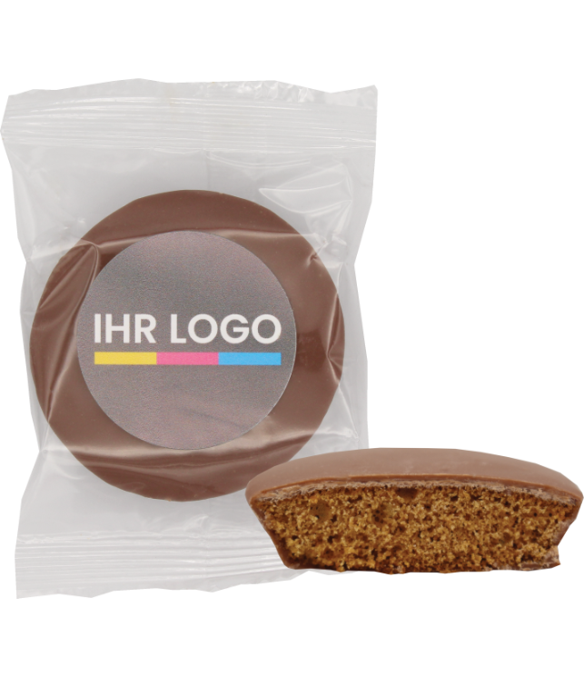 1 stuk Lebkuchen melkchocolade met sticker bedrukt in 4 kleuren