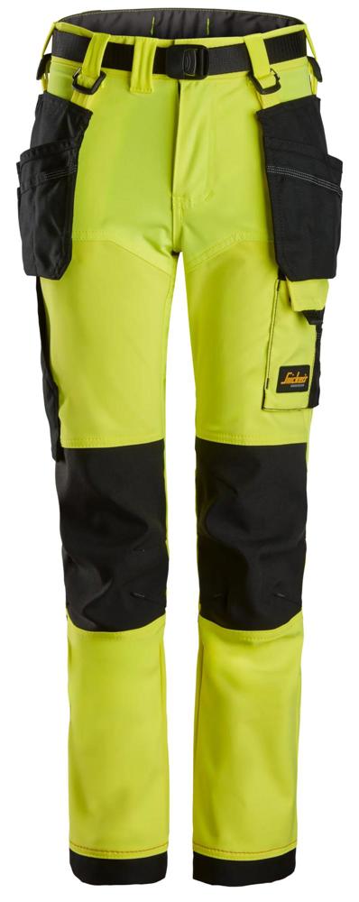 AllroundWork, Junior 4-way Stretch Broek - Neon Geel - Zwart (6704)
