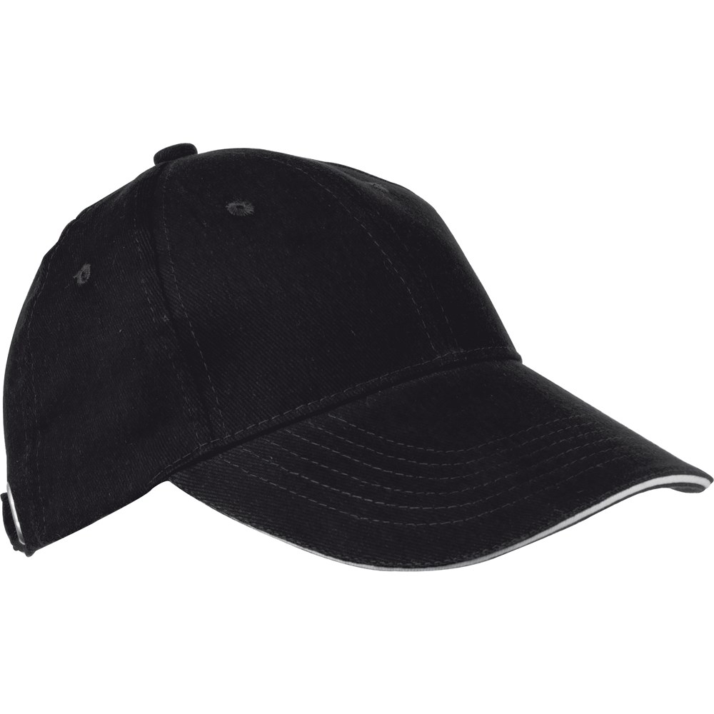 6-panel sandwich katoenen baseballcap - Zwart