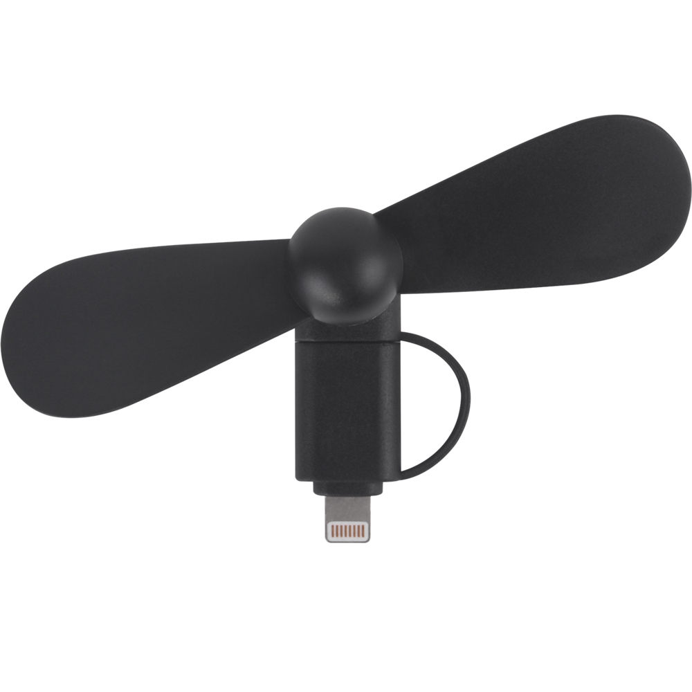 2 in 1 PROMO ventilator met Lightning (Apple) en Type C USB-aansluiting - Zwart