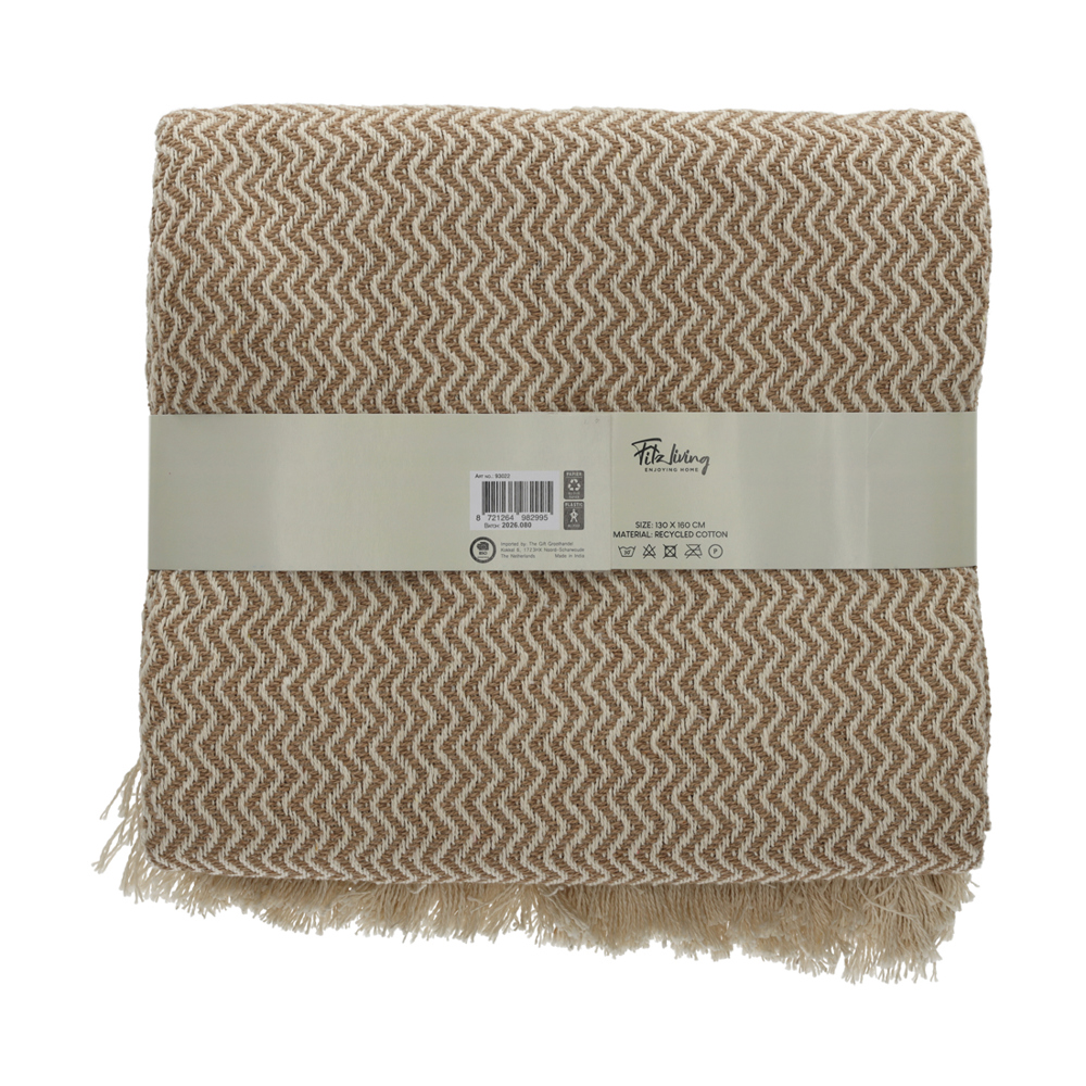 FITZ Living Recycled Cotton Plaid Visgraat Taupe