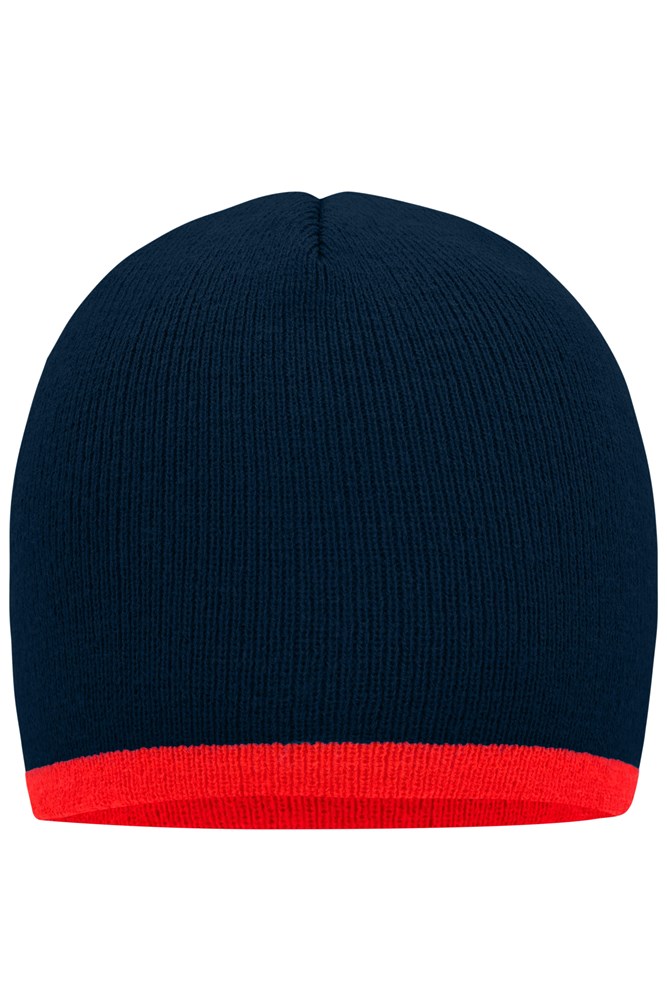 Beanie with Contrasting Border - Navy/rood (ca. Pantone 296C
1788C)
