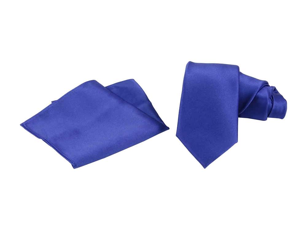 Krawattenset voor heren - stropdas en pochet van satijn microvezel - handgemaakt in Italië - 150 x 7 cm - Koninklijk blauw.