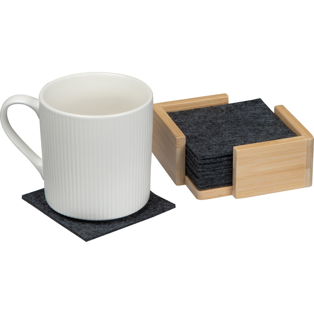 10 Onderzetters van vilt in bamboehouder