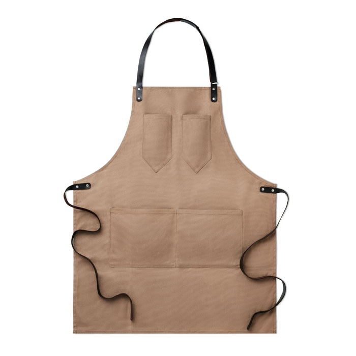CHEF - Canvasschort met leren details - Taupe