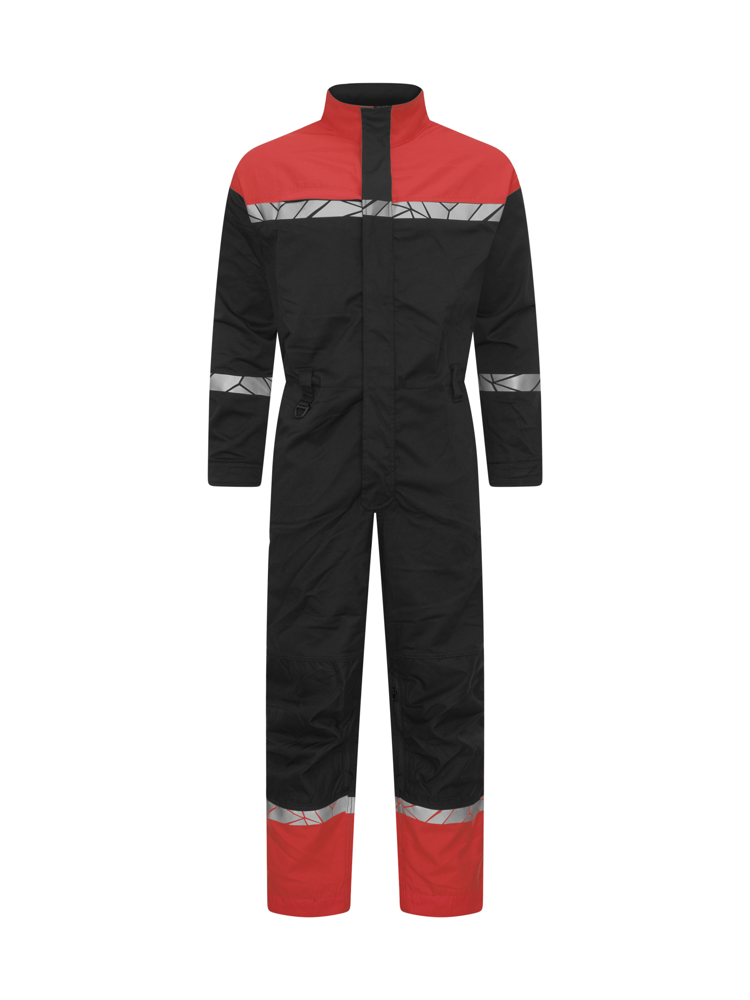 7601 STRETCH OVERALL MET KNIEZAKKEN - Zwart/Rood