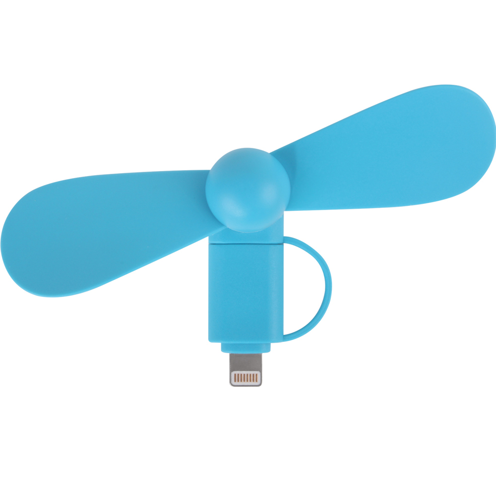 2 in 1 PROMO ventilator met Lightning (Apple) en Type C USB-aansluiting - lichtblauw overdekt