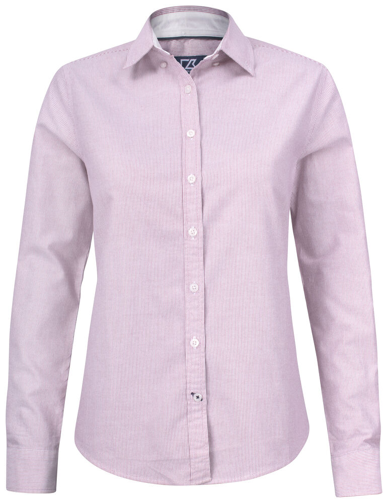 Cutter & Buck - Belfair Oxford Shirt Dames - Burgundy/Wit gestreept