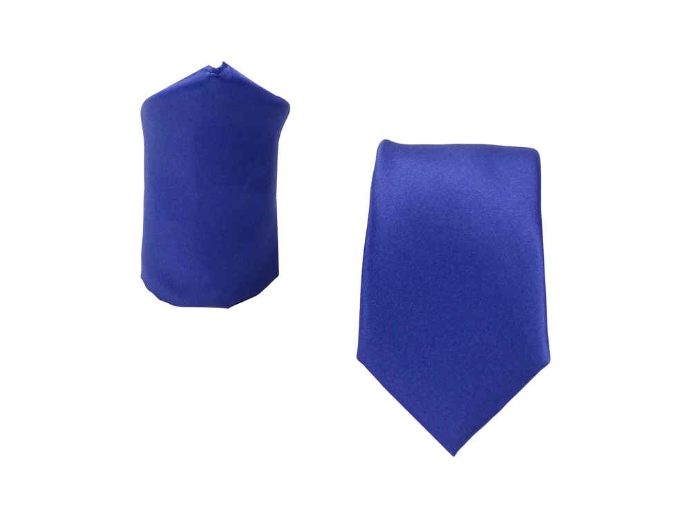 Krawattenset voor heren - stropdas en pochet van satijn microvezel - handgemaakt in Italië - 150 x 7 cm - Koninklijk blauw.