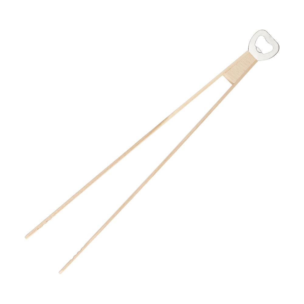 De tekst ist korrekt in die niederländische Sprache übersetzt. Hier ist der Text unverändert: Houten barbecuetang Opener met flesopener, 43 cm.